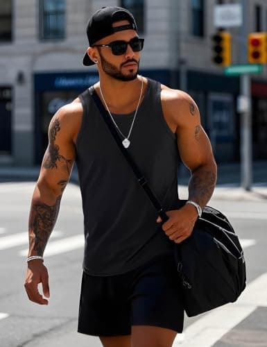 MAGCOMSEN Men's Tank Tops Sleeveless Summer Workout Shirt Casual Bodybuilding Lightweight Breathable Muscle T Shirt Black,L — view 2