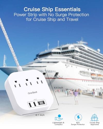 One Beat Power Strip with USB C, 3 Outlets 4 USB Ports, 10ft Braided Extension Cord, 22.5W Desktop Charging Station, Flat Plug, Non Surge Protector, Home Office Cruise Travel, ETL Listed, White — view 6