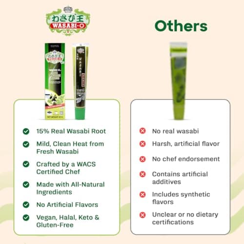 Wasabi-O Premium Wasabi Paste - Real Genuine Wasabi Paste for Sushi, Sashimi, Poke, & More - Vegan, Vegetarian, Halal - 1.52oz (43g) Tube — view 4