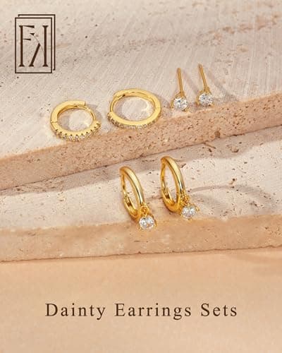 Freekiss Gold Stud Earrings for Women, Dainty Earring Set Simple Tiny 14K Gold Filled CZ Hypoallergenic Huggie Dangle Hoop Earrings Fashion Jewelry for Women Trendy Gifts — view 6