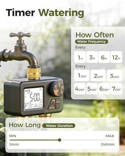 Diivoo Brass Sprinkler Timer 2 Zone, IP66 Waterproof Programmable Water Hose Timer 2 Outlet with Large Display, Rain Delay & Manual Watering for Outdoor Automatic Irrigation of Garden, Lawn, Yard