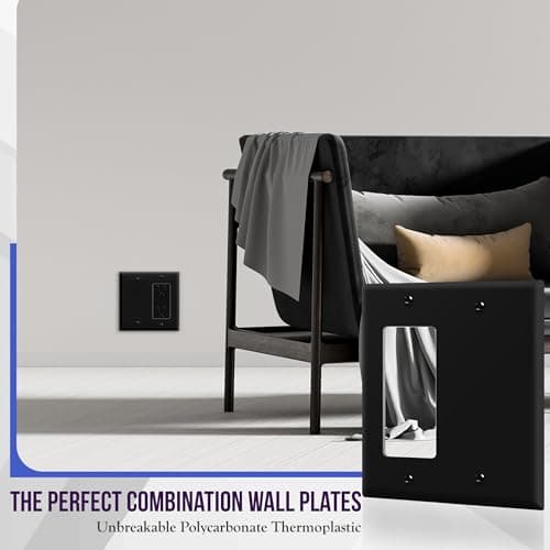ENERLITES Combination Decorator Rocker/Blank Outlet Wall Plate, Standard Size, 2-Gang 4.50 inch x 4.57 inch Light Switch Cover, Polycarbonate Thermoplastic, UL Listed, 880131-BK, Black — view 2