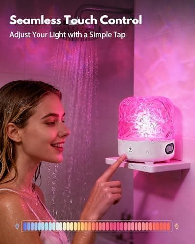 Relaxing Shower Light with Music Speaker, Waterproof Shower Lamp with White Noise, 16-Color Ocean Wave Projector Light with Remote & Touch Control, Rechargeable Bathroom Lamp for Shower & Bathtub — view 5