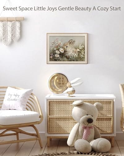 VIYYIEA Easter Vintage Bunny Framed Wall Art, Spring Floral Canvas Decor, Rabbit Painting for Holiday Home Decor, Cute Animal Print for Nursery Living Room and Seasonal Gifting, 12x16 Inch — view 2