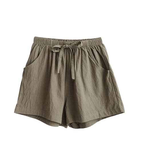 Beach Shorts for Women Vacation High Waisted Shorts Drawstring Short Pants Summer Comfy Travel Pants with Pockets Army Green — view 4