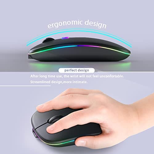 KANMABPC Wireless Bluetooth Mouse – Rechargeable, Silent, Dual Mode (Bluetooth 5.2 & USB) with LED Lights – Portable for Laptop, Desktop, & Tablet(Black) — view 4