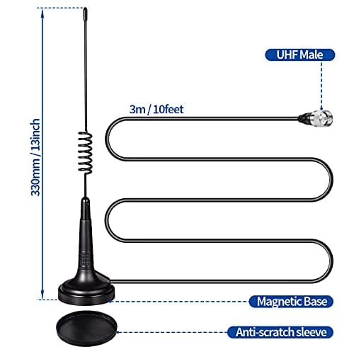 Bingfu Long Range CB Antenna 27MHz Magnetic Base Handheld CB Radio Antenna PL259 & BNC Male Compatible with Cobra Midland Uniden Maxon President Vehicle Car Truck Mobile CB Radio Handheld CB Radio