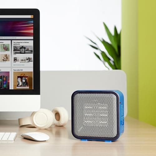 Amazon Basics Ceramic Portable Mini Space Heater for Office Desk, Fast Heating, Efficient, Indoor Use, 500W, With Tip-Over Protection, Lightweight 1.4 lbs, Blue, 5.9 x 3.2 x 6 inches — view 5