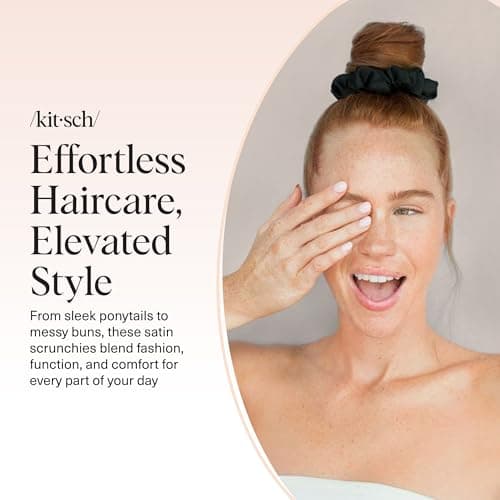 Kitsch Satin Scrunchies for Women - No Crease, Frizz Control | Softer Than Silk Scrunchies Gentle On Hair Scrunchies for All Hair Types | Stylish Hair Accessories College Essentials - Black, 5pcs — view 6