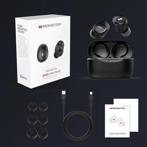 Monster Wireless Earbuds,5.3 Bluetooth in-Ear Headphones Bluetooth Headphones Touch Control with Charging Case, Bluetooth Earbuds,32H Play Black — view 5