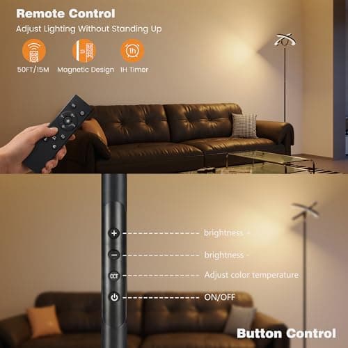 SIBRILLE 30W LED Floor Lamp, 350° Rotating Reading Standing Lamp with Remote Control, Stepless Dimmable 3000K-6500K Modern Tall Lamp for Living Room Bedroom Office — view 5