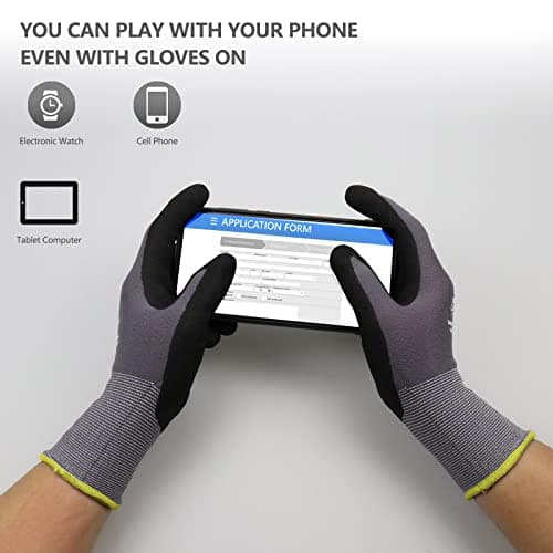 LOCCEF Work Gloves MicroFoam Nitrile Coated-12 Pairs,Seamless Knit Nylon Gloves,Gray Work gloves (6/XS, Gary-12 Pairs) — view 2