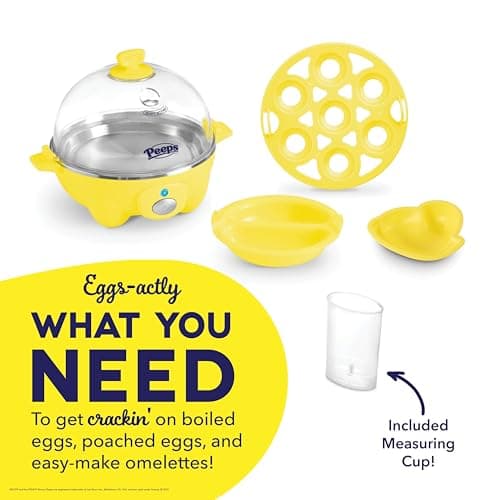 PEEPS & Dash Rapid Egg Cooker - Boiler, Poacher & Steamer - Includes Measuring & Recipe Guide - Dishwasher Safe - BPA Free - Holds 7 Eggs, Yellow — view 3