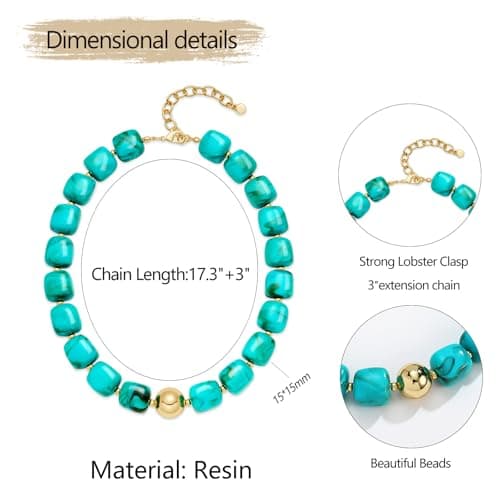 TENTMENTISE Chunky Necklaces for Women, Turquoise Beaded Necklace for Women Trendy, Gold Plated Chunky Turquoise Boho Choker Necklaces, Womens Summer Beach Jewelry Gifts for Vacation Holiday — view 5