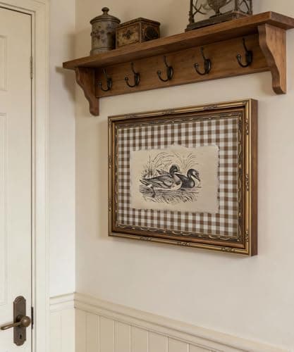 Vintage Gold Framed Wall Art Vintage Duck Wall Art Rustic Farmhouse Brown Gingham Duck Wall Decor Picture Country Cottage Illustration Poster Print Artwork for Living Room Bedroom 9x11in — view 4