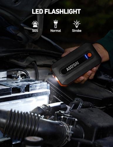 AstroAI B8 Booster Pack Jump Starter for Car Battery (Up to 9L Gas/7L Diesel) Portable Battery Booster with 10 Protections, 18W Quick Charger Power Pack, 3-Mode LED Light, Jumper Cables, 3000A, Orange — view 6