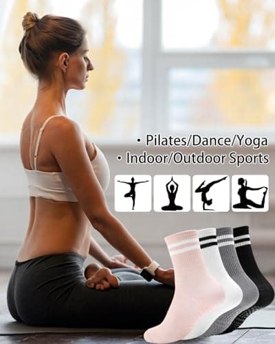 4 Pack Pilates Socks Women Non Slip, Grippy Yoga Grip Socks for Barre, Ballet, Dance, Barefoot Workout, Reformer — view 5