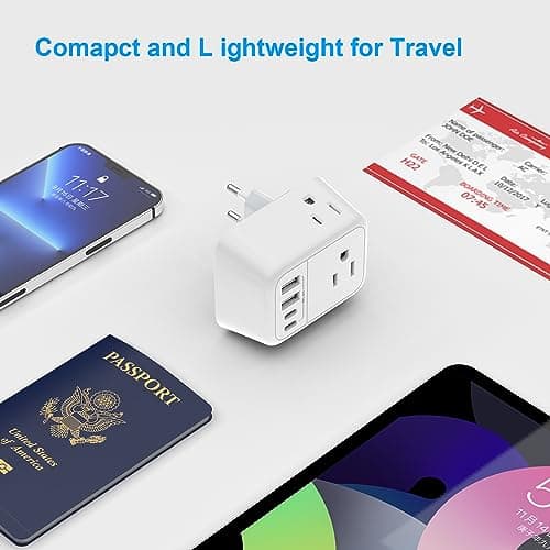 VYLEE Travel Plug Adapter, International Plug Adapter with 4 AC Outlets 4 USB Ports(2 USB C), Travel Adapter Type C Travel Essentials for US to Most Europe France Germany Italy Spain [1 Pack] — view 5