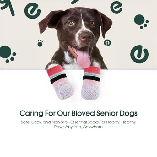 Kuoser Dog Grippy Socks for Senior Dog, Dog Socks for Hardwood Floors Hot Pavement, 4Pack Anti Slip Traction Control Booties Paw Protectors for Small Medium Large Dogs, Pink L — view 7