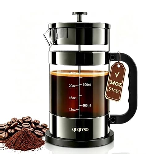 QUQIYSO French Press Coffee Maker 34oz, Thickened Glass Coffee French Press