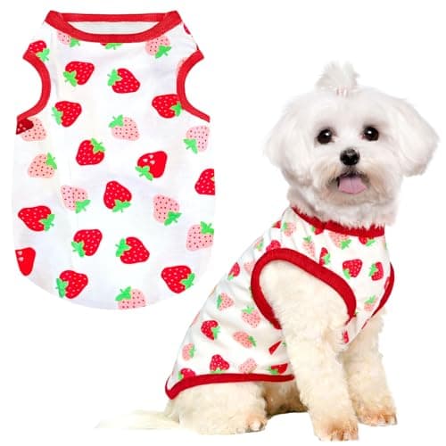 PETCARE Cartoon Dog Shirts for Small Dogs Cute Dog Clothes Red Strawberry Tshirt Soft Cotton Puppy Pajamas Breathable Sleeveless Pet Tank Top Spring Summer Dogs Clothes for Chihuahua Yorkie Shih Tzu