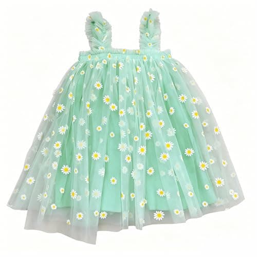 AGQT Toddler Girls Tulle Tutu Dress Sleeveless Kids Princess Birthday Tutu Dresses Formal Party Gowns Light Green Daisy-Lace Size 2-3T