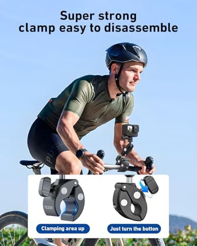 TELESIN Camera Clamp Mount Handlebar, Dual 360 Ball Head Gripper Go pro Bike Mounts Motorcycle Accessories for DJI Osmo Pocket 4 3/ DJI Action 6/Action 5 Pro/Osmo Nano/Hero 13 12 11 10 9/Insta360 X5 — view 4