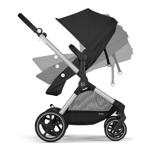 Cybex EOS 5-in-1 Travel Stroller + Aton 2 Infant Car Seat with SensorSafe & Load Leg – Converts from Carriage to Reversible Toddler Seat, Travel System Ready, Lightweight & Comfortable, Black/Black — view 6