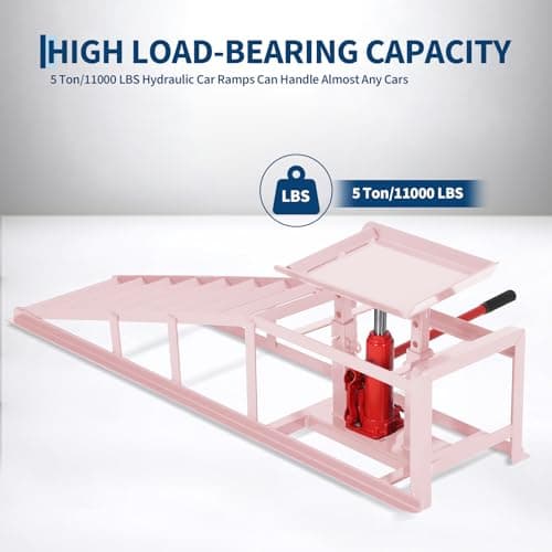 2 Pack Hydraulic Car Ramps for Oil Changes - 11,000 Lbs Capacity Heavy Duty Truck Ramps & SUV Ramps - Low Profile Car Lift with Adjustable Height 9.4" to 13.34" - Durable Steel Vehicle Service Ramps