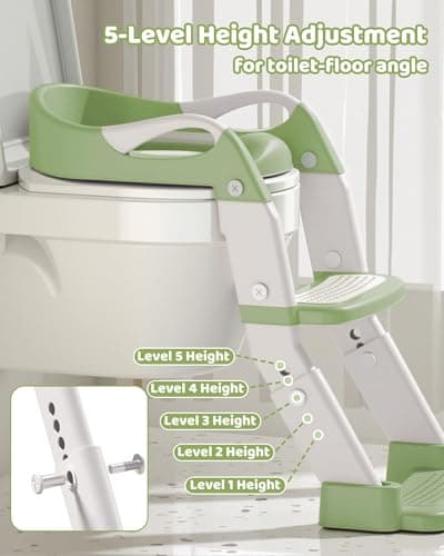 Wanchouse 3-in-1 Potty Training Seat & Training Toilet & Potty Chair, Height AdjustableToddler Toilet Seat for Kids, Foldable Potty Training Toilet with Splash Guard & Anti-Slip Steps (Green) — view 2