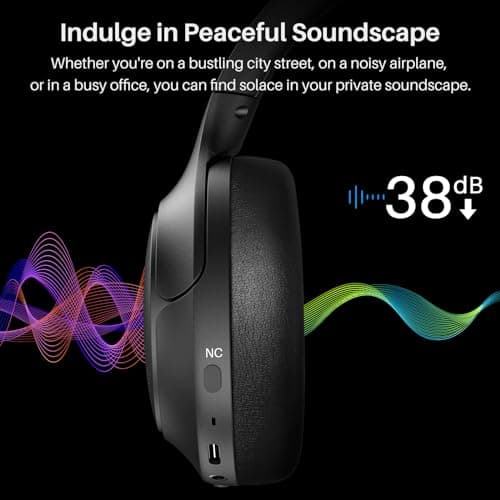 TOZO Hybrid Active Noise Cancelling Headphones, Wireless Over Ear Bluetooth Headset, 60H Playtime, Hi-Res Audio Custom EQ via App Deep Bass Comfort Fit Ear Cups, for Home Office Travel — view 2