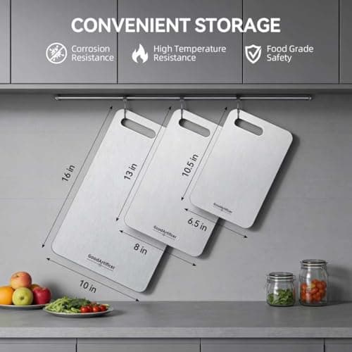 Titanium Cutting Boards Set of 3, 100% Pure Titanium Kitchen Cutting Board, Double-Sided Non-Toxic Cutting Board, Ideal for Slicing and Dicing Meats, Features Handle, Dishwasher Safe — view 3