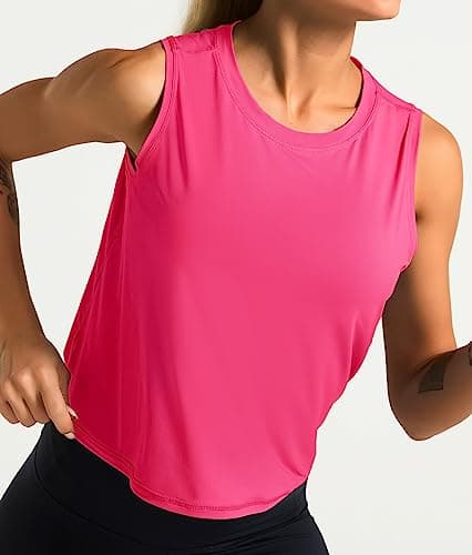 Dragon Fit Athletic Tank Tops for Women Sleeveless Workout Cool T-Shirt Running Short Tank Crop Tops Bright Pink — view 2