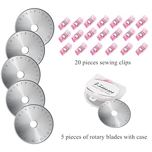 Headley Tools Rotary Cutter Set - 45mm Fabric Cutter, 5 Replacement Rotary Blades, A3 Cutting Mat, Quilting Ruler and Sewing Clips, Craft Knife Set,Ideal for Crafting,Sewing, Patchworking, Pink/Purple — view 4