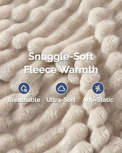 Super Soft Fleece Blanket Queen Size - Fleece Throw Blanket for Bed, Couch & Chair - Cozy, Warm & Breathable - All Season Fuzzy, Cute Decor, Microplush Bedding for Women, Men and Teens - 90x90, Cream — view 2