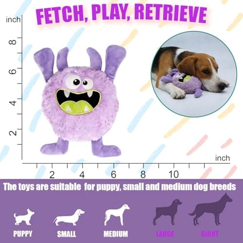 HUGEME Plush Squeaky Dog Toy, Crinkle Stuffed Dog Toy Keep Them Busy Tug of War Birthday Dog Chew Toy for Small Medium Large Dogs (Purple) — view 5