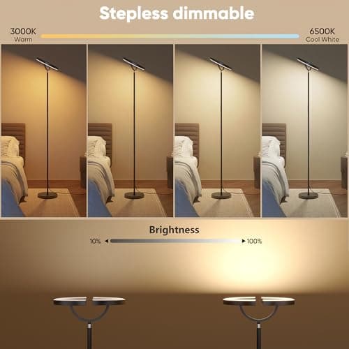 SIBRILLE 30W LED Floor Lamp, 350° Rotating Reading Standing Lamp with Remote Control, Stepless Dimmable 3000K-6500K Modern Tall Lamp for Living Room Bedroom Office