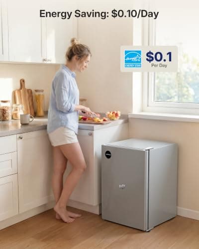 Upstreman 2.5 Cu.Ft All-Refrigerator Mini Fridge, Single Door Small Refrigerator, Dorm Fridge with 7 Adjustable Thermostat, Compact Refrigerator for Office, Bedroom or Dorm, Silver-CR26 — view 2