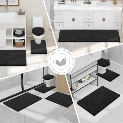 Smiry Luxury Chenille Bathroom Rugs 30x20, Extra Soft and Absorbent Shaggy Bath Mat, Machine Washable, Non-Slip Plush Carpet Runner for Tub, Shower, and Floor, Home Decor Accessories, Black — view 6