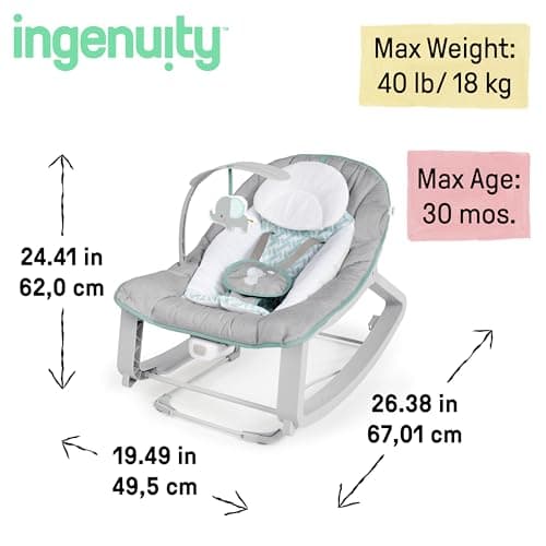 Ingenuity Keep Cozy 3-in-1 Grow with Me Vibrating Baby Bouncer, Seat & Infant to Toddler Rocker, Vibrations & -Toy Bar, 0-30 Months Up to 40 lbs (Weaver) — view 3