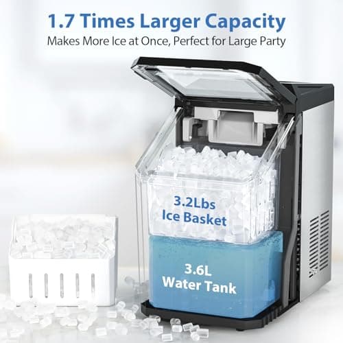 Aeitto Nugget Ice Maker Countertop, 55lbs/24H Ice Machine with 3.6L Water Tank&3.2Lbs Ice Basket, Self-Cleaning Pebble Ice Maker with Stainless Steel Housing for Home Office and Party, Silver — view 4
