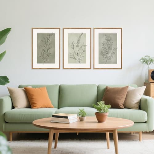 CHDITB Botanical Sage Leaf Framed Canvas Wall Art Set of 3, Minimalist Wall Decor, Boho Nature Floral Greenery Wall Painting, Neutral Botanical Plant Art Prints for Dining Room Bedroom Decor 12”X16” — view 3