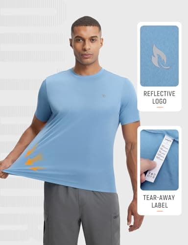 baleaf Sun Shirts for Men Protection Short Sleeve T-Shirts Swim Rash Guard SPF UPF 50+ UV Lightweight Hiking Heather Light Blue L — view 5