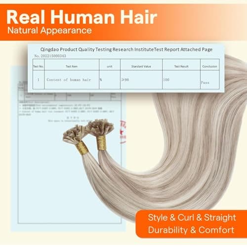 Full Shine K Tip Human Hair Extensions, 18/613 Platinum Blonde with Ash Blonde Highlights, 18 Inch, 50G, Keratin Fusion Prebonded Tip, Frosted Face Frame, Polished Curls, Formal Night, Bachelorette — view 4