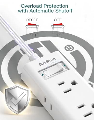 Addtam Flat Plug Power Strip with 6 Outlet Extender, 3 FT Extension Cord Flat Wall Plug with Multiple Outlets, No Surge Protector for Cruise Ship, Travel, Dorm, Home Office, Cruise Essentials, White — view 5