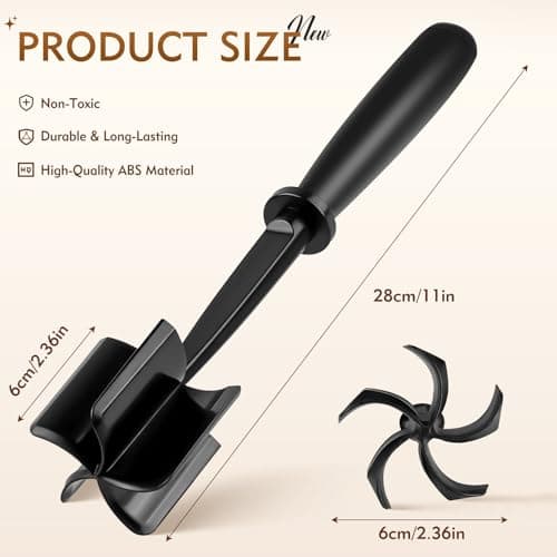 ZASZO Meat Masher, Ground Beef Chopper Tool with 5 Curve Blades & Ergonomic Non-Slip Handle, Nylon Hamburger Smasher Tool Heat Resistant Non Stick(Black)