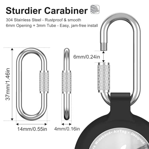 4 Pack AirTag Holder for Apple Air Tag Case, Professional Carabiner, Shockproof TPU AirTag Keychain for Kids, Pets, Keys, Luggage, Backpacks (Black+ Blue+Red+Yellow) — view 3