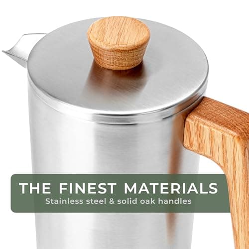 WALDWERK French Press (34 oz) - Non-Toxic Stainless Steel Double Wall French Press Coffee Maker - Plastic Free Coffee Press with Oak Wood Handle - No Plastic — view 4