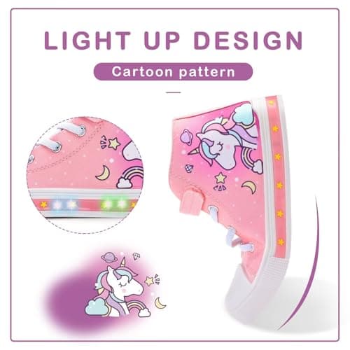 EUXTERPA Kids Toddler Sneakers Light Up Flashing Shoes Girls Easy Fasten High Top Walking Canvas Sneaker, Pink Unicorn, Little Kid Size 11 — view 2