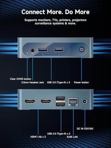 Bmax Mini PC B1 Plus, Intel Celeron J3355 (Up to 2.5GHz), 6GB RAM 128GB eMMC Support M.2 SSD Expansion (512GB/2TB), 4K Dual Display 2.4G/5G WiFi & BT5.0 Mini Desktop Computer for Home/Office — view 4